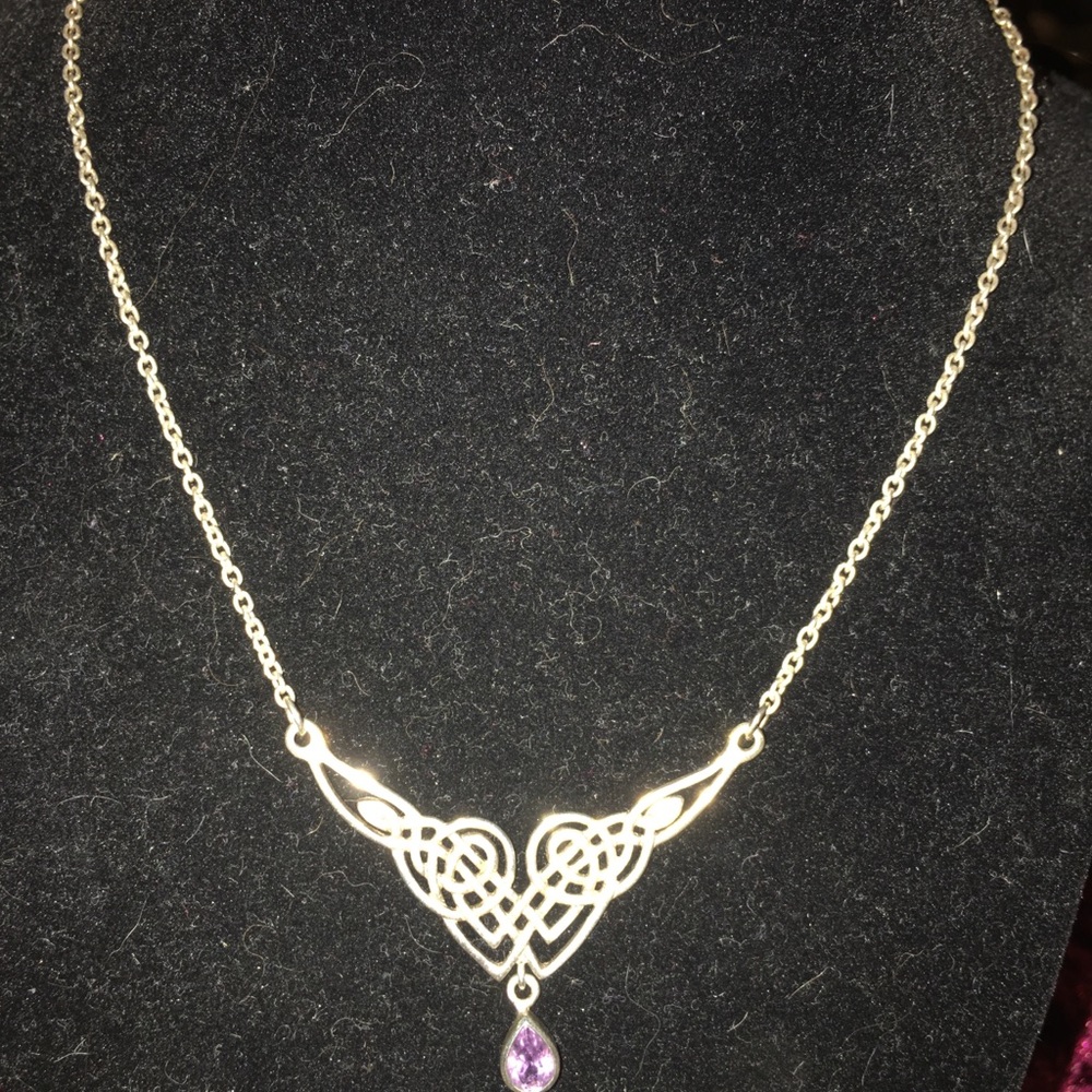 Sterling Silver Celtic Dangle Amethyst Necklace - image 8